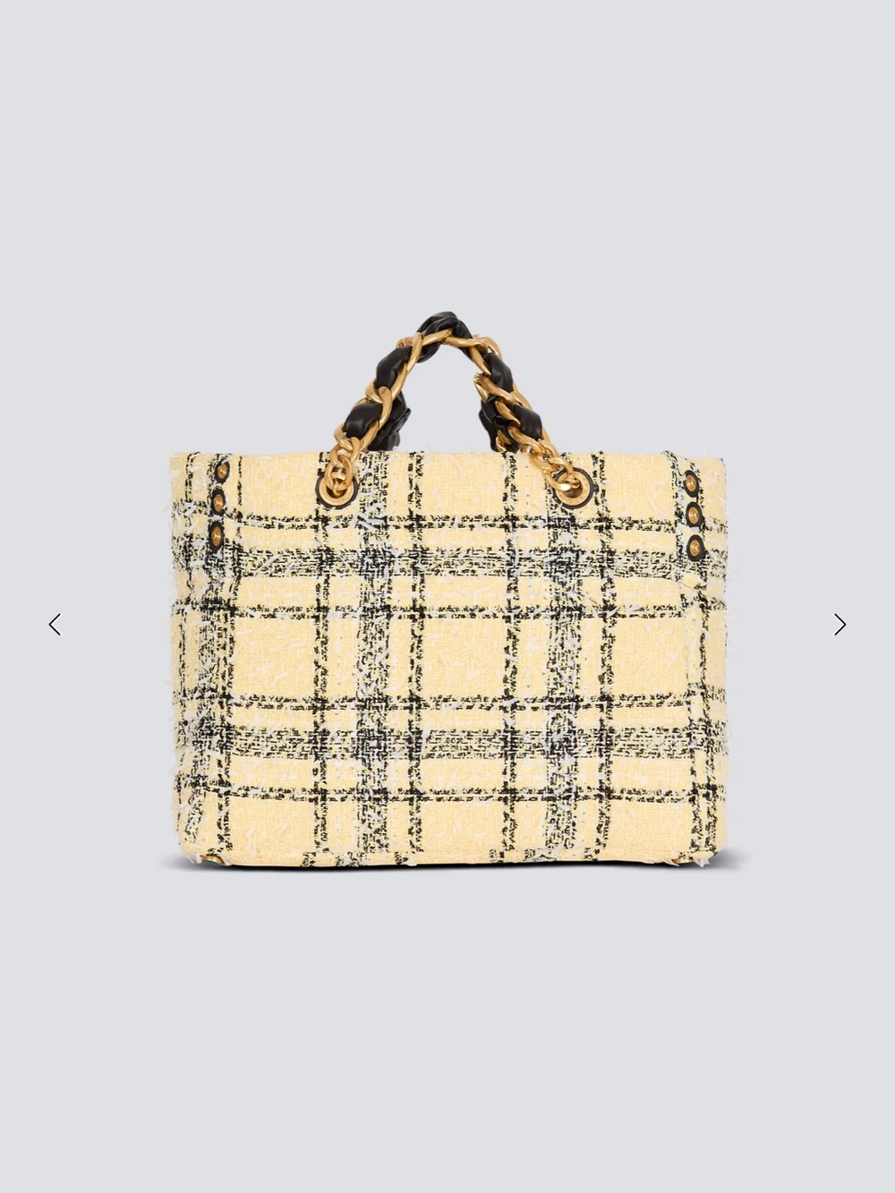 Balmain yellow and black Plaid tweed 1945 tote bag - Picture 5 of 9
